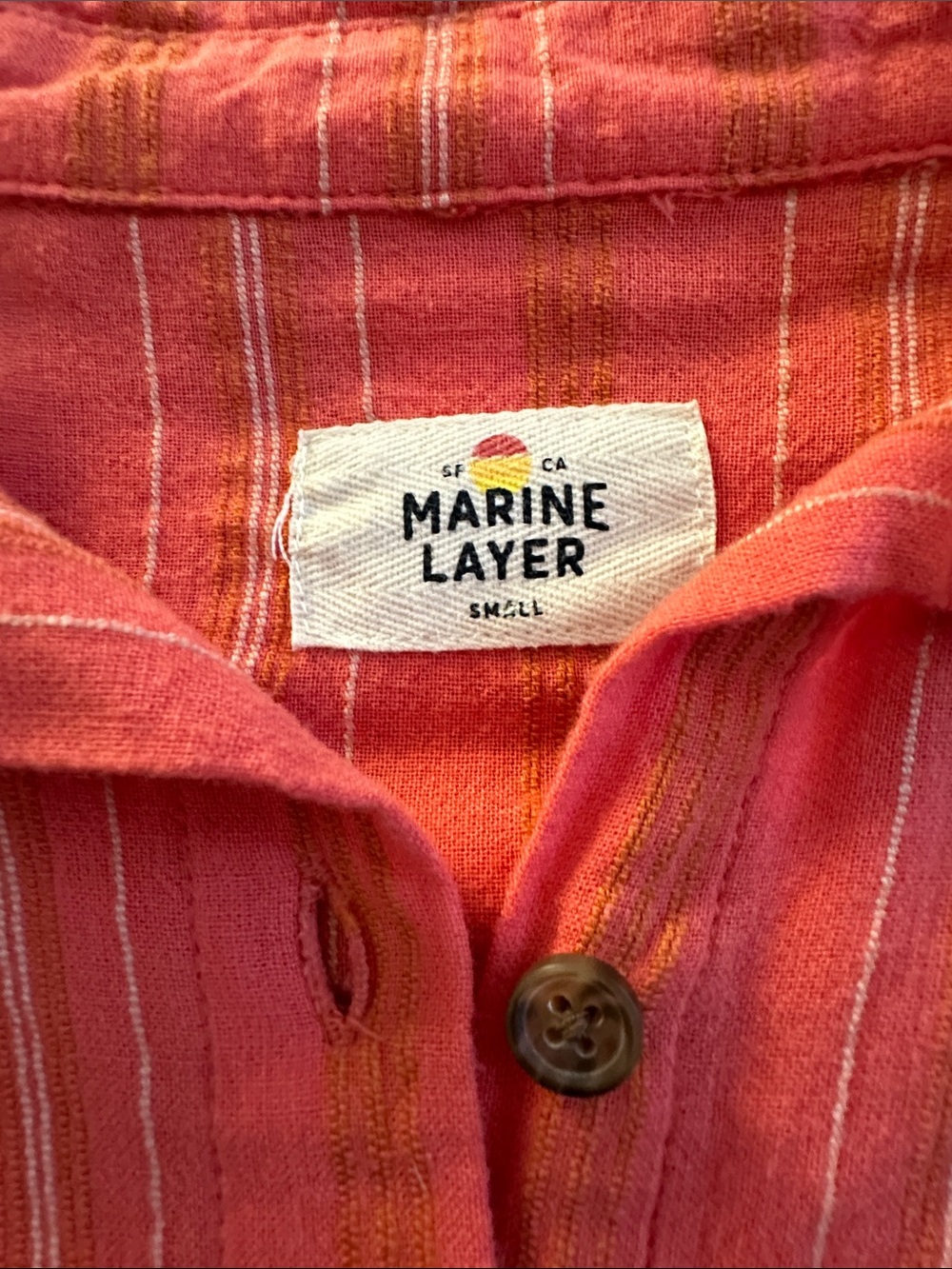 Marine Layer Stripe-Detail Coral Button Down Shirt - Picture 2 of 2